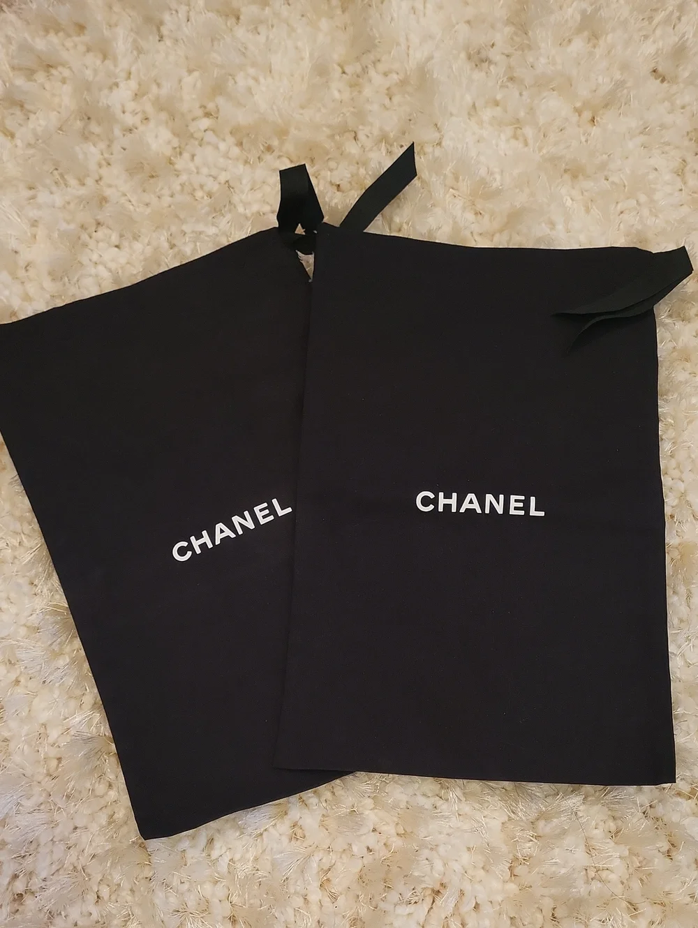 CHANEL Black Dust Bags with White Logo (Pair)
